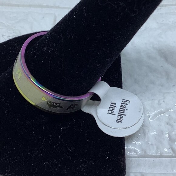 Stainless Steel Sliver Metallic Rainbow Love Ring Unisex Sliver Tone‎ Size 12 - Picture 7 of 9